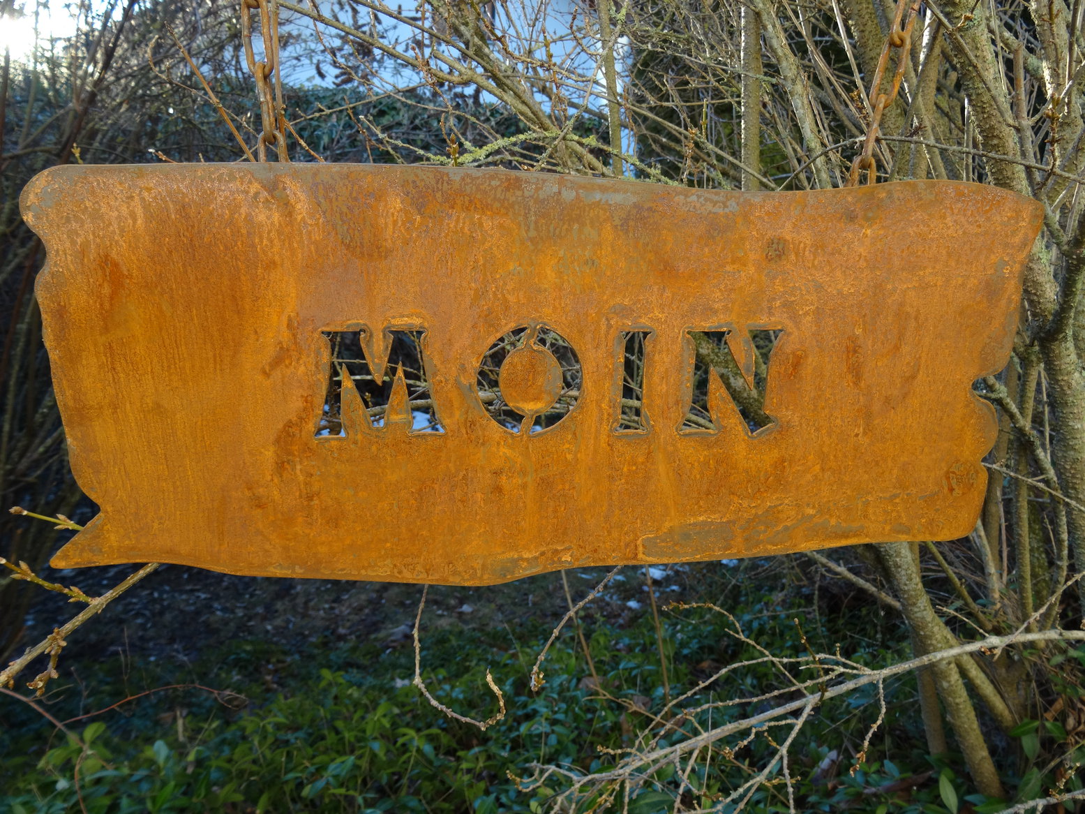 Schild Moin aus Metall zum Aufhängen, Nordsee Ostfriesland